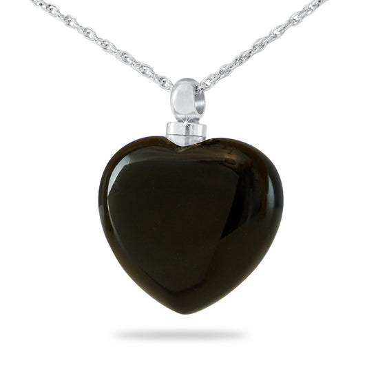 Black Glass Heart Necklace Keepsake